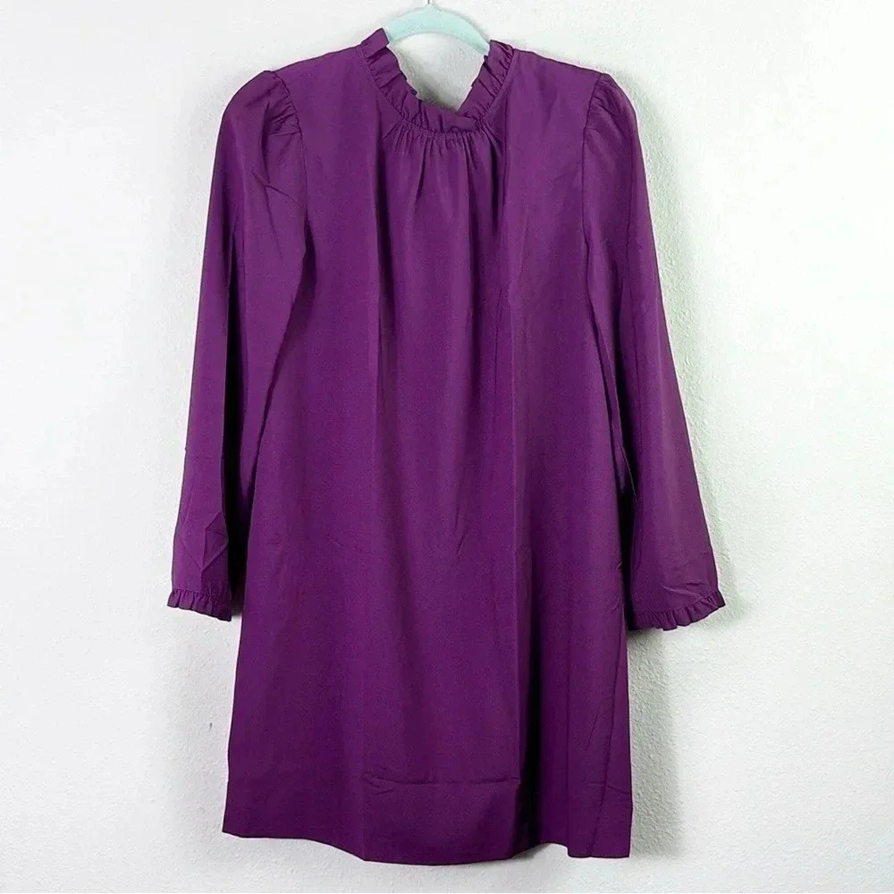 NWT J. Crew Ruffle neck and sleeves - shift dress in purple plum size 6